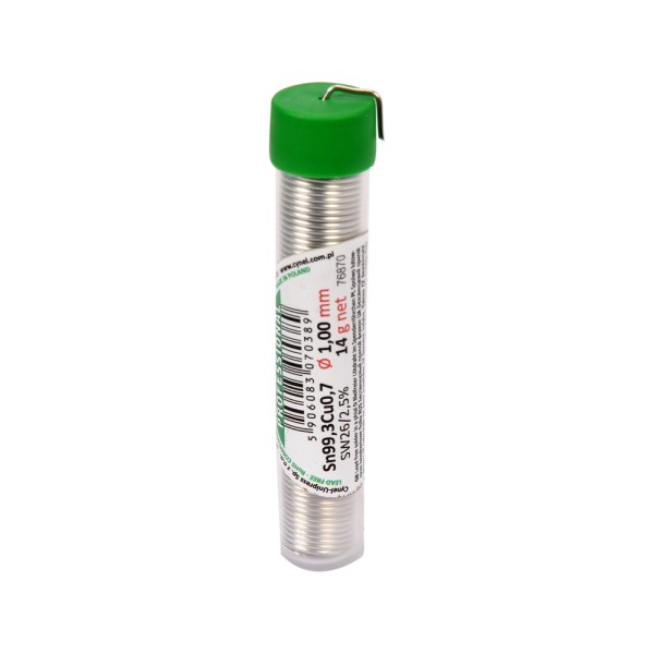 SPOIWO, DRUT LUTOWNICZY BEZOŁOWIOWY Z TOPNIKIEM FIOLKA 1,0MM, 14G, SN99,3CU0,7 76870