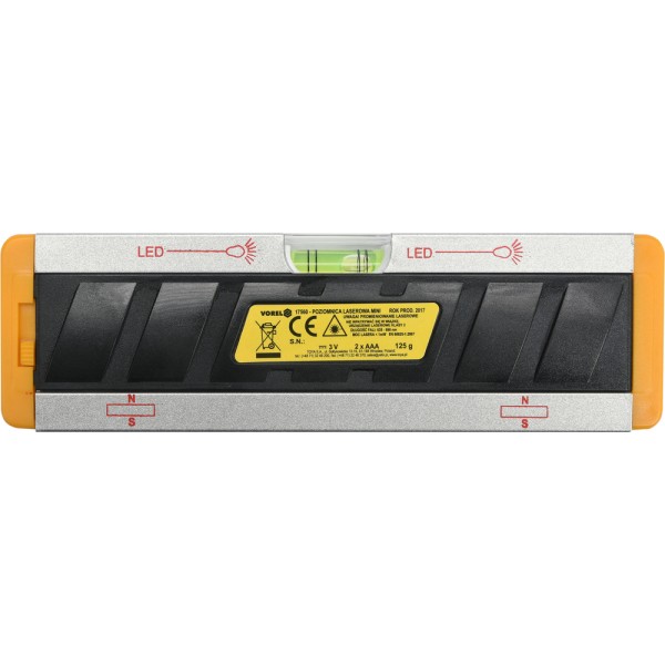 POZIOMNICA LASEROWA MINI L-170 MM  Z PODŚWIETLANYMI LIBELLAMI I STATYWEM 17560
