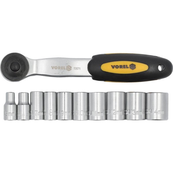 GRZECHOTKA 1/4'' Z NASADKAMI 5-14 MM, CRV, ZESTAW 11 SZT. 58600