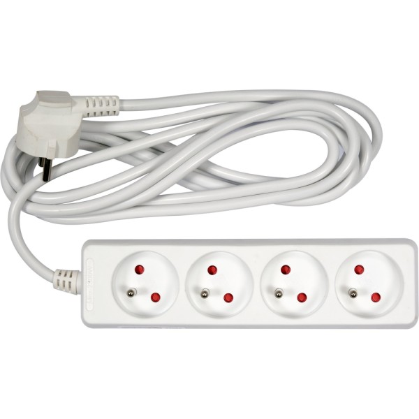 PRZEDŁUŻACZ ELEKTRYCZNY, BIAŁY, 4 GNIAZDA Z UZIEMIENIEM, 3M 72505