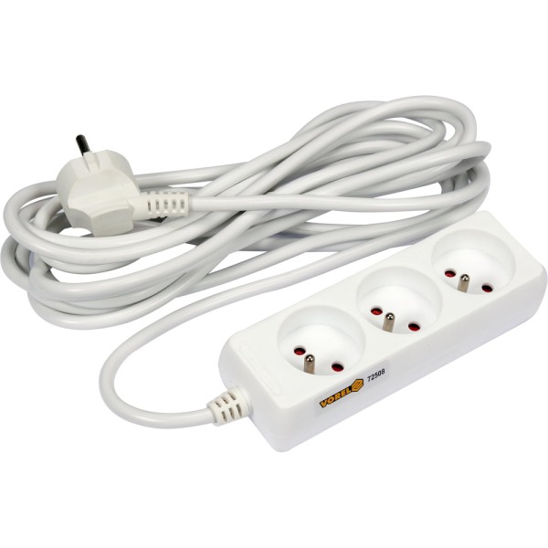 PRZEDŁUŻACZ ELEKTRYCZNY, BIAŁY, 3 GNIAZDA Z UZIEMIENIEM, 5M 72508