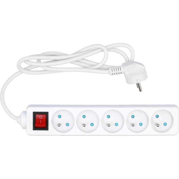 PRZEDŁUŻACZ ELEKTRYCZNY,BIAŁY, 5 GNIAZD Z UZIEMIENIEM, 1,5M Z WYŁĄCZNIKIEM 72526