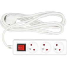 PRZEDŁUŻACZ ELEKTRYCZNY, BIAŁY 3 GNIAZDA Z UZIEMIENIEM, 3 M Z WYŁĄCZNIKIEM 72528