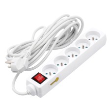 PRZEDŁUŻACZ ELEKTRYCZNY, BIAŁY, 5 GNIAZD Z UZIEMIENIEM, 5M Z WYŁĄCZNIKIEM 72534