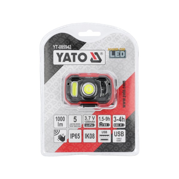 LATARKA CZOŁOWA 1000LM AKU, CZUJNIK RUCH YT-085942