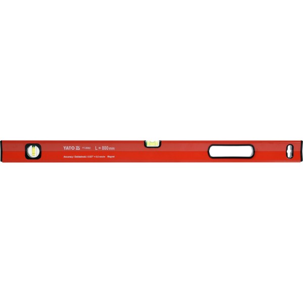 POZIOMNICA MAGNETYCZNA 800 MM, PROFIL ALUMINIOWY, LAKIEROWANY, DWIE LIBELLE, UCHWYT, DOKŁADNOŚĆ 0,5 MM/M YT-30062