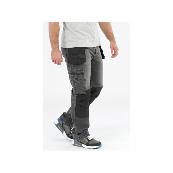 SPODNIE ROBOCZE MONTERSKIE STRETCH JEANS STEEL GREY ROZM. L/XL YT-79063