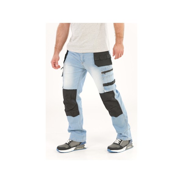 SPODNIE ROBOCZE MONTERSKIE STRETCH JEANS LIGHT BLUE ROZM. M YT-79071
