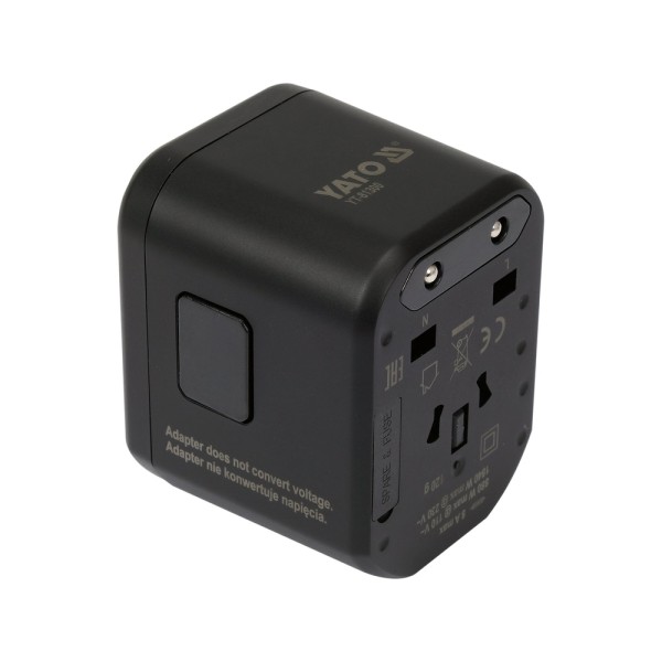 UNIWERSALNY ADAPTER PODRÓŻNY DO PONAD 150 KRAJÓW Z SZYBKĄ ŁADOWARKĄ USB Q.C. 3.0, 20W YT-81300