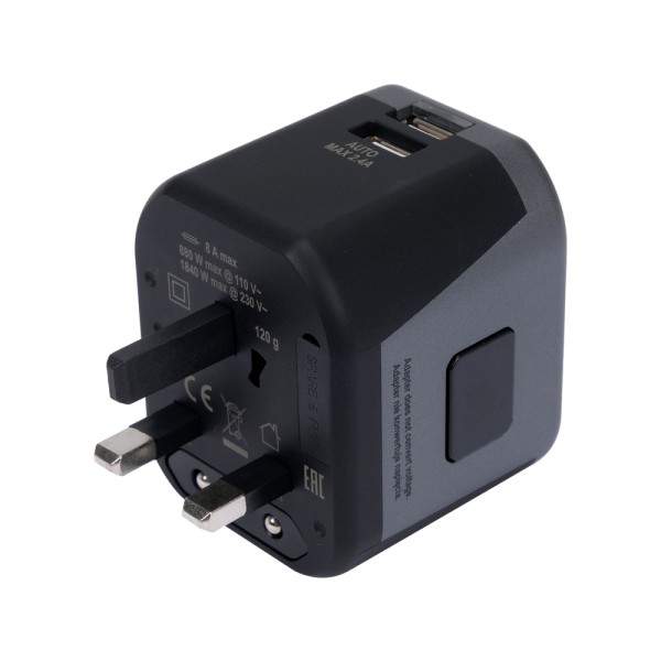 UNIWERSALNY ADAPTER PODRÓŻNY DO PONAD 150 KRAJÓW Z ŁADOWARKĄ 2 X USB 5V/2,4A YT-81301