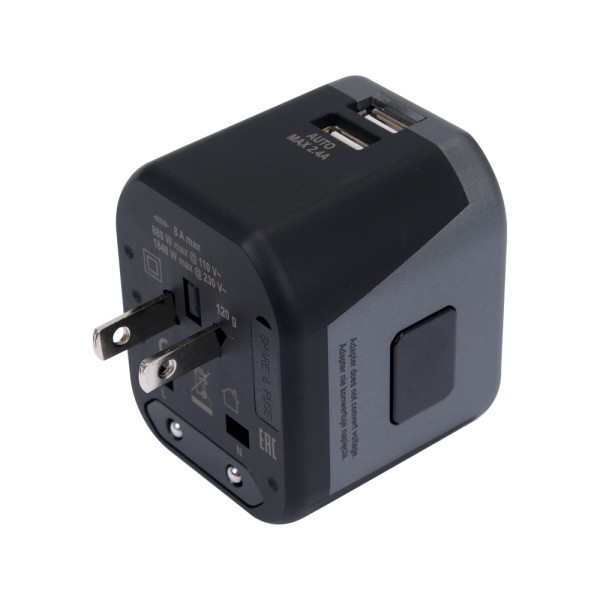 UNIWERSALNY ADAPTER PODRÓŻNY DO PONAD 150 KRAJÓW Z ŁADOWARKĄ 2 X USB 5V/2,4A YT-81301