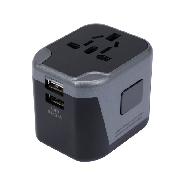 UNIWERSALNY ADAPTER PODRÓŻNY DO PONAD 150 KRAJÓW Z ŁADOWARKĄ 2 X USB 5V/2,4A YT-81301