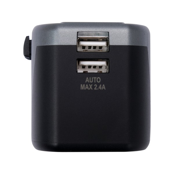 UNIWERSALNY ADAPTER PODRÓŻNY DO PONAD 150 KRAJÓW Z ŁADOWARKĄ 2 X USB 5V/2,4A YT-81301