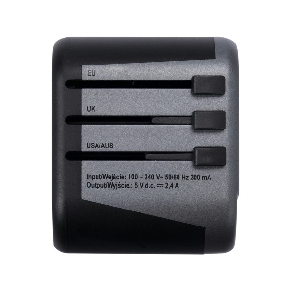 UNIWERSALNY ADAPTER PODRÓŻNY DO PONAD 150 KRAJÓW Z ŁADOWARKĄ 2 X USB 5V/2,4A YT-81301