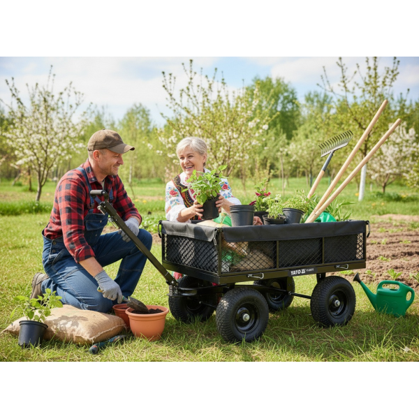 WÓZEK OGRODOWY XL 450KG Z POKROWCEM KOŁA 13