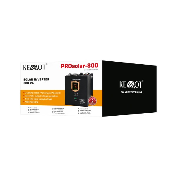 Przetwornica solarna naścienna ( inwerter )  KEMOT PROsolar-800  ( 12V 230V 800VA/500W )