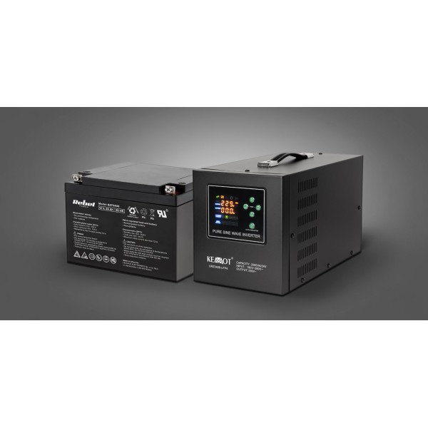 Zasilacz awaryjny KEMOT PROsinus-2000/24-LFP4  przetwornica z czystym przebiegiem sinusoidalnym i funkcją ładowania  24V 230V 2000VA/1400W