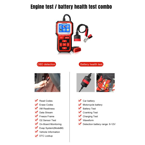 Miernik diagnostyczny, skaner OBD2, tester baterii  Konnwei KW681