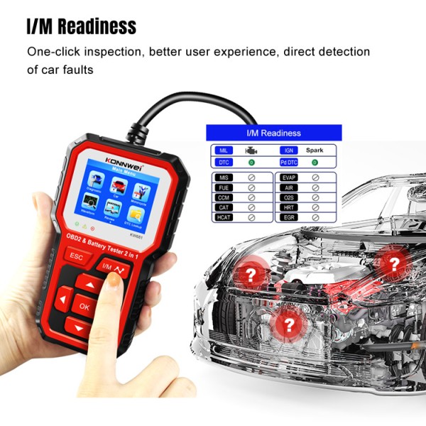 Miernik diagnostyczny, skaner OBD2, tester baterii  Konnwei KW681