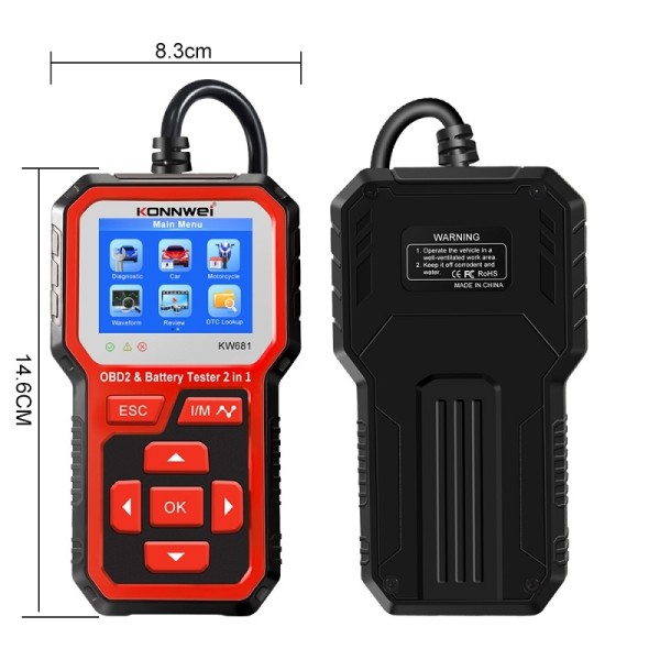 Miernik diagnostyczny, skaner OBD2, tester baterii  Konnwei KW681