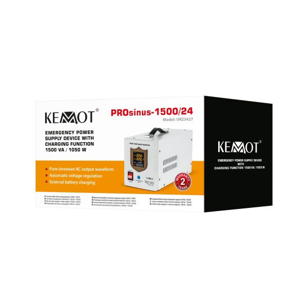 Zasilacz awaryjny KEMOT PROsinus-1500/24  przetwornica z czystym przebiegiem sinusoidalnym i funkcją ładowania  24V 230V 1500VA/1050W