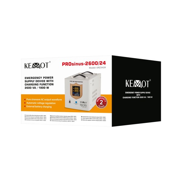 Zasilacz awaryjny KEMOT PROsinus-2600/24  przetwornica z czystym przebiegiem sinusoidalnym i funkcją ładowania  24V 230V 2600VA/1800W
