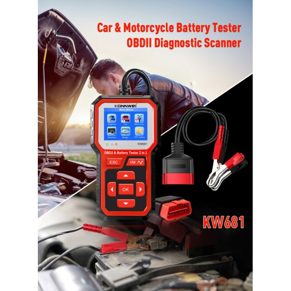 Miernik diagnostyczny, skaner OBD2, tester baterii  Konnwei KW681