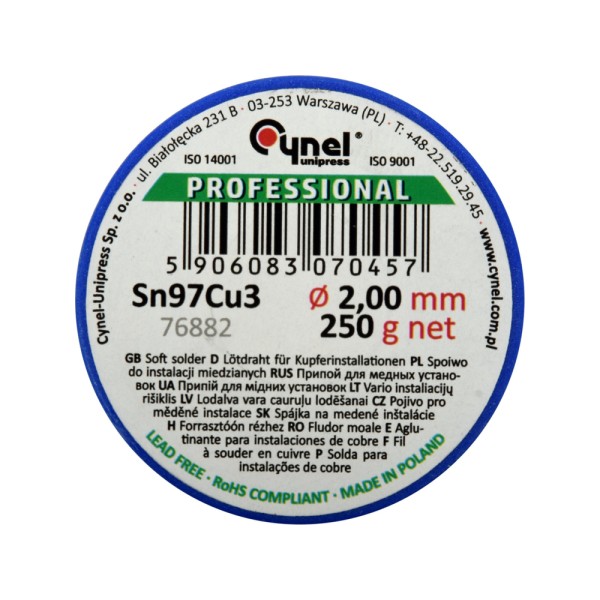 SPOIWO, DRUT LUTOWNICZY DO INSTALACJI MIEDZIANYCH NA SZPULI 2,0MM, 250G, SN97CU3 76882