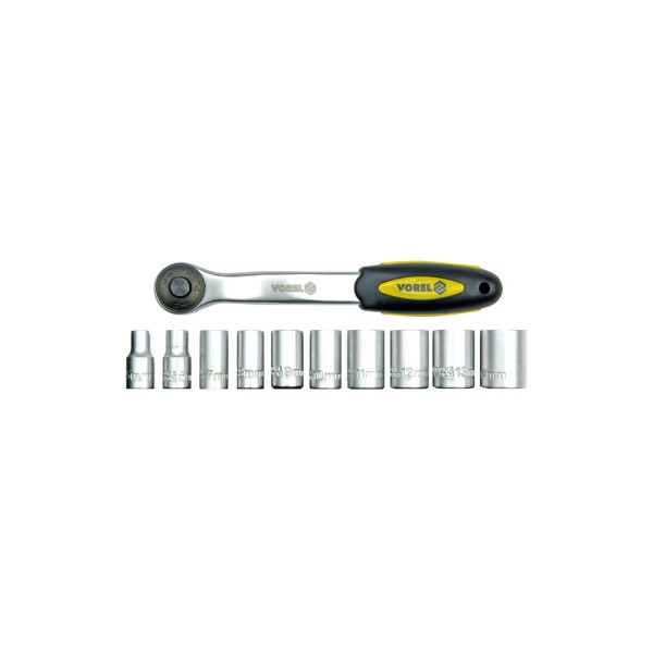 GRZECHOTKA 1/2'' Z NASADKAMI 5-24 MM, CRV, ZESTAW 11 SZT. 58602