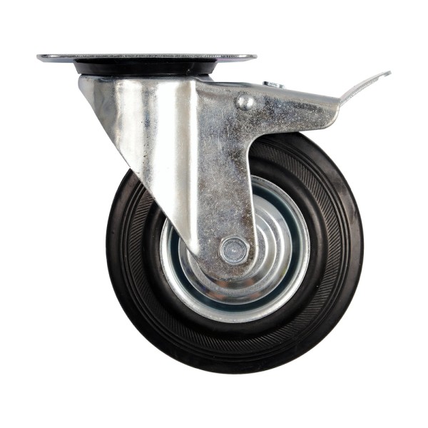 KÓŁKO SKRĘTNE Z CZARNĄ GUMĄ I HAMULCEM 160MM 87325