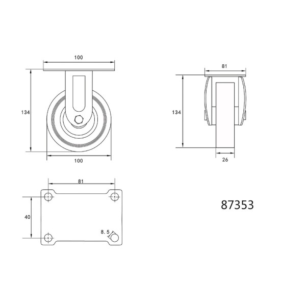 KÓŁKO STAŁE Z SZARĄ GUMĄ 100MM 87353