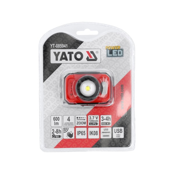 LATARKA CZOŁOWA 600LM AKU, CZUJNIK RUCH YT-085941