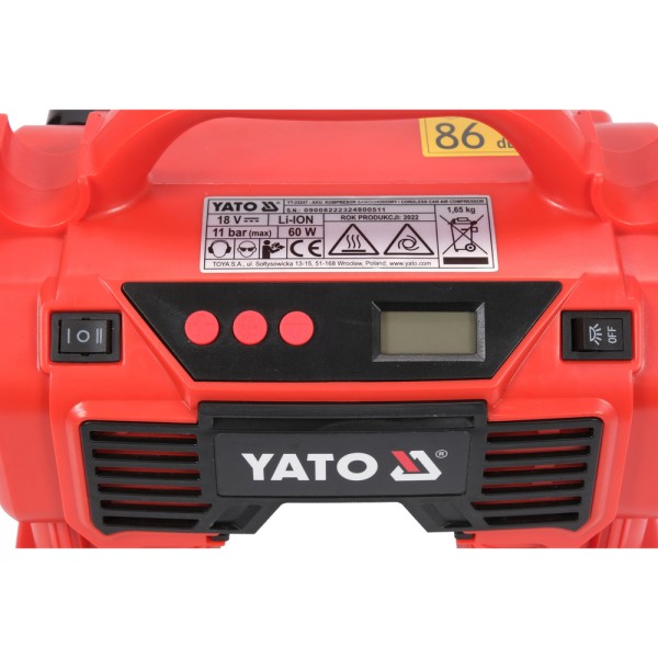 KOMPRESOR SAMOCHODOWY 18V, 11 BAR, 12 L/MIN - AKUMULATOR 3 AH YT-23247