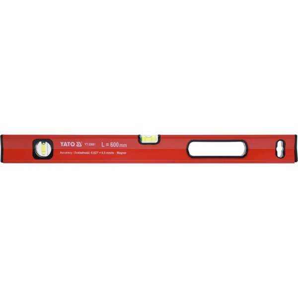 POZIOMNICA MAGNETYCZNA 600 MM, PROFIL ALUMINIOWY, LAKIEROWANY, DWIE LIBELLE, UCHWYT, DOKŁADNOŚĆ 0,5 MM/M YT-30061