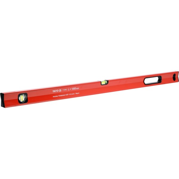 POZIOMNICA MAGNETYCZNA 1000 MM, PROFIL ALUMINIOWY, LAKIEROWANY, DWIE LIBELLE, UCHWYT, DOKŁADNOŚĆ 0,5 MM/M YT-30063