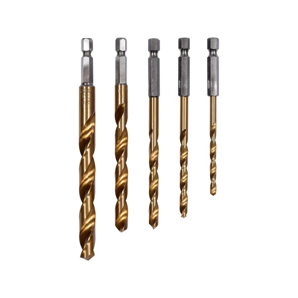 ZESTAW WIERTEŁ DO METALU Z TYTANOWĄ POWŁOKĄ 4-10MM, 5SZT. UCHWYT HEX 1/4'' YT-44700