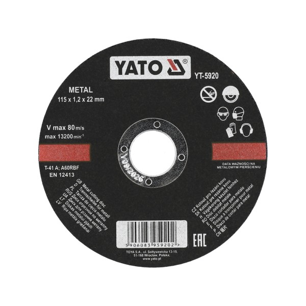 TARCZA DO CIĘCIA METALU 115X1,2X22 MM YT-5920