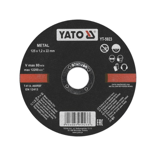 TARCZA DO CIĘCIA METALU 125X1,2X22 MM YT-5923