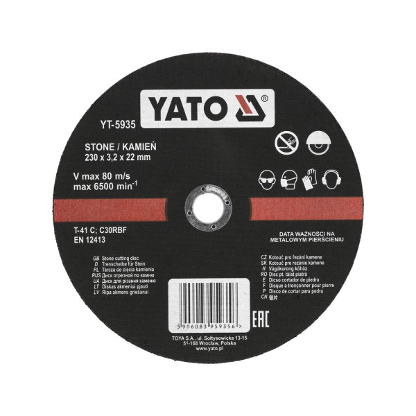 TARCZA DO CIĘCIA KAMIENIA 230X3,2X22 MM YT-5935