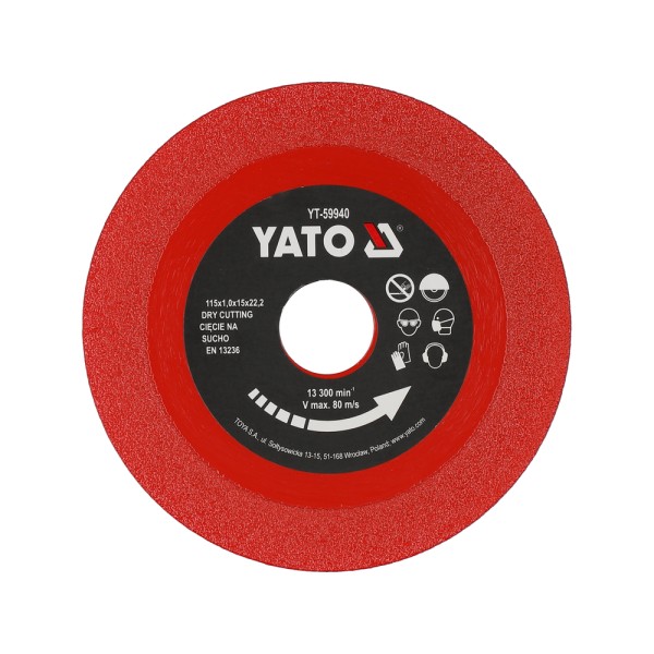 TARCZA DIAMENTOWA DO CIĘCIA SZKŁA I GLAZURY 115MMX1.0X 22,23MM YT-59940