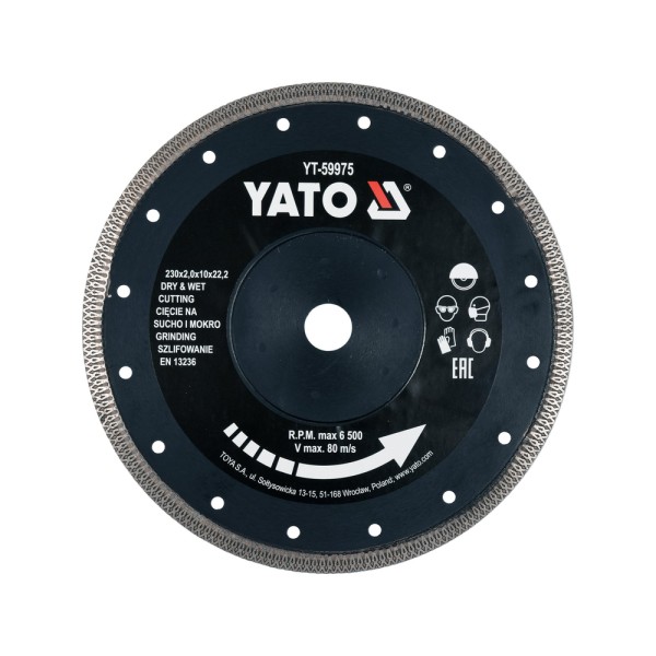 TARCZA DIAMENTOWA 230MM DO CIĘCIA I SZLIFOWANIA CERAMIKI YT-59975