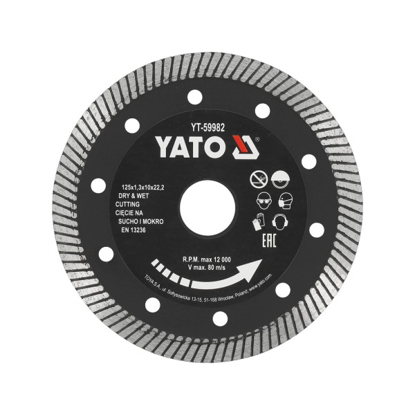TARCZA DIAMENTOWA TURBO 125MM DO SZYBKIEGO  CIĘCIA GRESU BEZ ODPRYSKÓW YT-59982