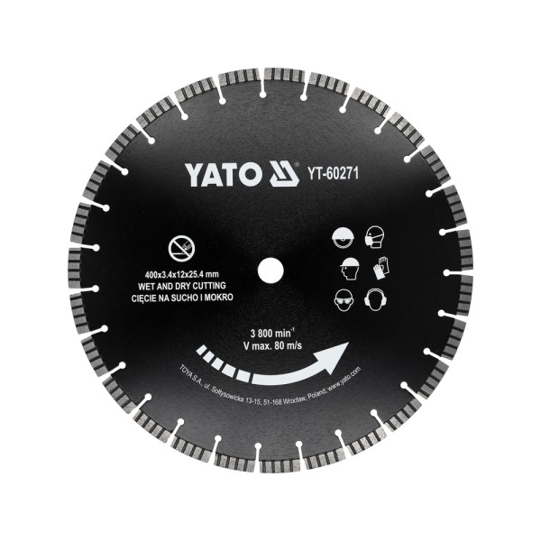 TARCZA DO PRZECINARKI 400MM OTWÓR 25,4MM, DO BETONU, KRAWĘŻNIKÓW YT-60271