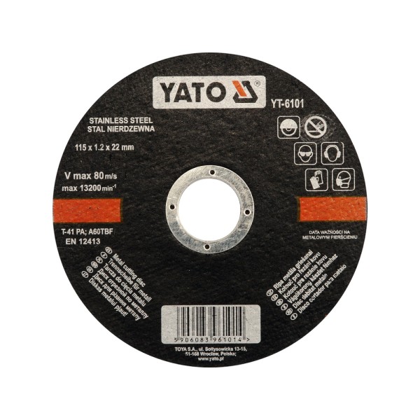 TARCZA DO CIĘCIA STALI NIERDZEWNEJ 115X1,2X22 MM YT-6101