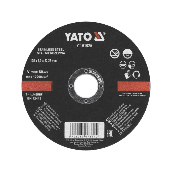 TARCZA DO CIĘCIA METALU I STALI NIERDZEWNEJ 125X1.0X22.23MM YT-61025