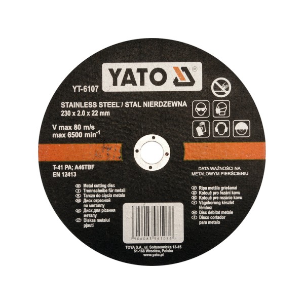 TARCZA DO CIĘCIA STALI NIERDZEWNEJ 230X1.9X22 MM YT-6107