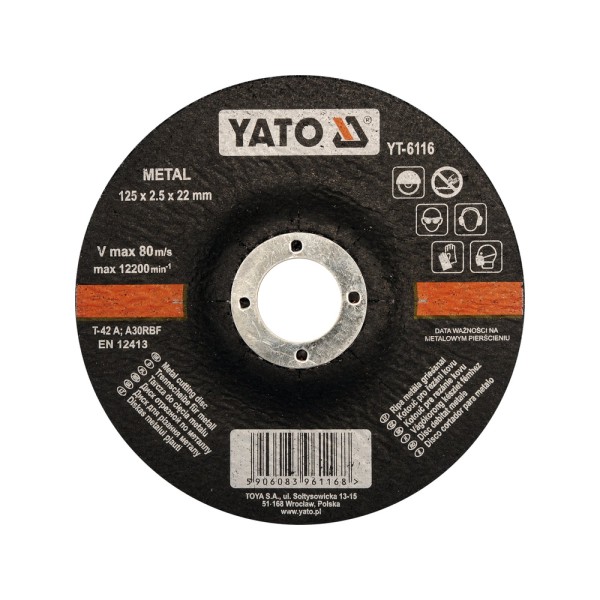 TARCZA DO CIĘCIA METALU, WYPUKŁA 125X2,5X22 MM YT-6116