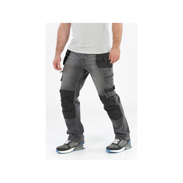 SPODNIE ROBOCZE MONTERSKIE STRETCH JEANS STEEL GREY ROZM. L/XL YT-79063