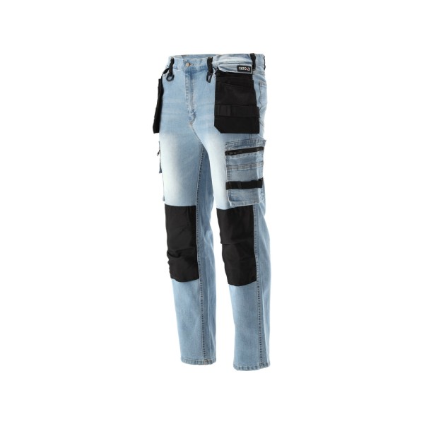 SPODNIE ROBOCZE MONTERSKIE STRETCH JEANS LIGHT BLUE ROZM. L YT-79072