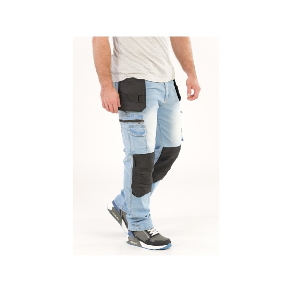 SPODNIE ROBOCZE MONTERSKIE STRETCH JEANS LIGHT BLUE ROZM. L YT-79072